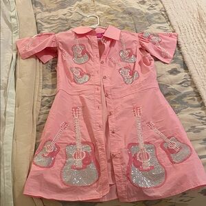 QUEEN OF SPARKLES Pink and Silver Guitar Midi Dress